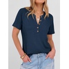 image:imageANRABESS Womens Waffle Knit Henley Top Short Sleeve ShirtsNavy Blue