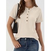 image:imageANRABESS Womens Waffle Knit Henley Top Short Sleeve ShirtsParchment