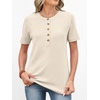 image:imageANRABESS Womens Waffle Knit Henley Top Short Sleeve ShirtsParchment