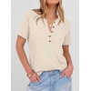image:imageANRABESS Womens Waffle Knit Henley Top Short Sleeve ShirtsParchment