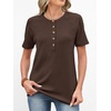 image:imageANRABESS Womens Waffle Knit Henley Top Short Sleeve ShirtsRed Brown