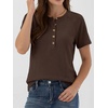 image:imageANRABESS Womens Waffle Knit Henley Top Short Sleeve ShirtsRed Brown