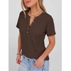image:imageANRABESS Womens Waffle Knit Henley Top Short Sleeve ShirtsRed Brown