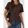 image:imageANRABESS Womens Waffle Knit Henley Top Short Sleeve ShirtsRed Brown