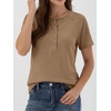 image:imageANRABESS Womens Waffle Knit Henley Top Short Sleeve ShirtsTan