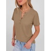 image:imageANRABESS Womens Waffle Knit Henley Top Short Sleeve ShirtsTan