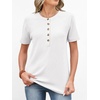 image:imageANRABESS Womens Waffle Knit Henley Top Short Sleeve ShirtsWhite