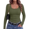 image:imageANRABESS Ribbed Square Neck Slim Long Sleeve Shirts for WomenArmy Green