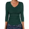 image:imageANRABESS Womens 34 Sleeve Tops V Neck Fitted Ribbed Tee ShirtsDeep Green