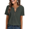 image:imageANRABESS Womens Waffle Knit Henley Top Short Sleeve ShirtsArmy Green