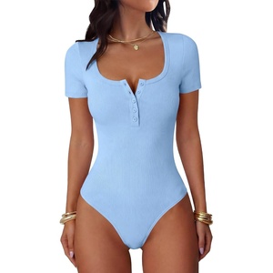 image:imageANRABESS Bodysuits for Women Summer Short Sleeve Scoop Neck Henley TopsSky Blue