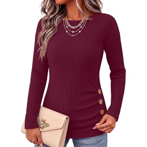 image:imageANRABESS Long Sleeve Shirts For Women Ribbed Fall Tunic TopBurgundy