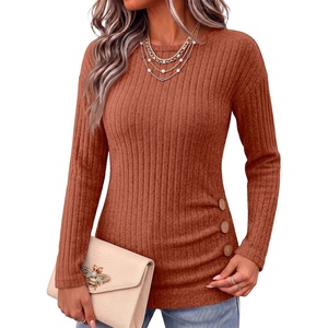 image:imageANRABESS Long Sleeve Shirts For Women Ribbed Fall Tunic TopBurnt Orange