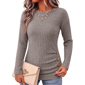 image:imageANRABESS Long Sleeve Shirts For Women Ribbed Fall Tunic TopCool Ash Brown