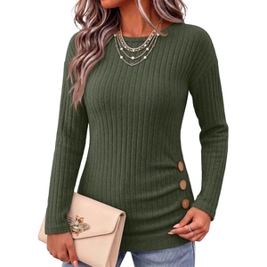 image:imageANRABESS Long Sleeve Shirts For Women Ribbed Fall Tunic TopDeep Green