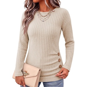 image:imageANRABESS Long Sleeve Shirts For Women Ribbed Fall Tunic TopLight Khaki