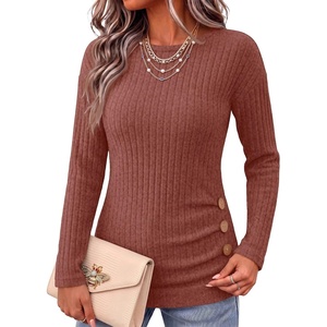 image:imageANRABESS Long Sleeve Shirts For Women Ribbed Fall Tunic TopRust Orange