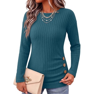 image:imageANRABESS Long Sleeve Shirts For Women Ribbed Fall Tunic TopTeal