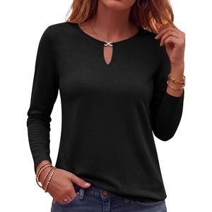 image:imageANRABESS Long Sleeve Shirts for Women Fall Metal Keyhole Neck Basic TopsBlack