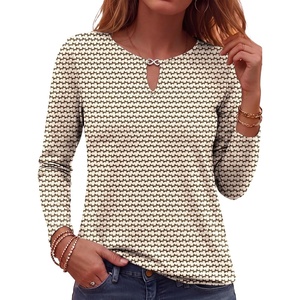 image:imageANRABESS Long Sleeve Shirts for Women Fall Metal Keyhole Neck Basic TopsFloral Brown