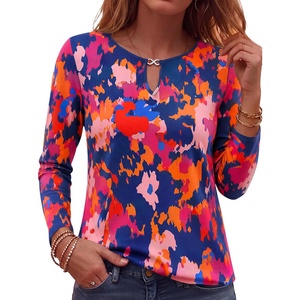 image:imageANRABESS Long Sleeve Shirts for Women Fall Metal Keyhole Neck Basic TopsFloral Color