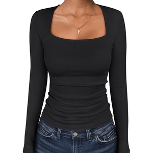 image:imageANRABESS Long Sleeve Shirts for Women Ribbed Square Neck TopsBlack