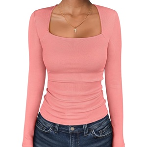 image:imageANRABESS Long Sleeve Shirts for Women Ribbed Square Neck TopsCoral Pink