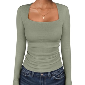 image:imageANRABESS Long Sleeve Shirts for Women Ribbed Square Neck TopsSage Green
