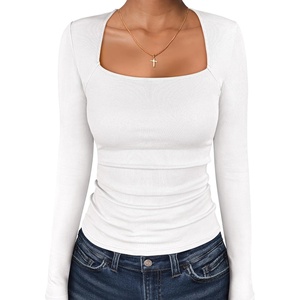 image:imageANRABESS Long Sleeve Shirts for Women Ribbed Square Neck TopsWhite