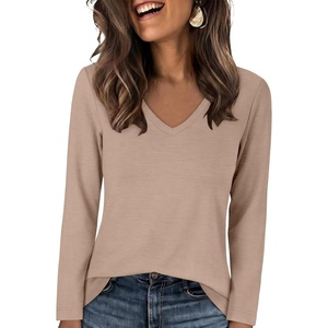 image:imageANRABESS Long Sleeve Shirts for Women Wrinkle Free V Neck Fall TopAlmond