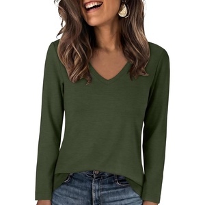 image:imageANRABESS Long Sleeve Shirts for Women Wrinkle Free V Neck Fall TopArmy Green