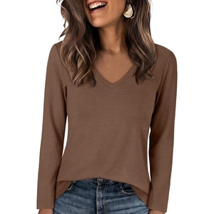 image:imageANRABESS Long Sleeve Shirts for Women Wrinkle Free V Neck Fall TopBrown