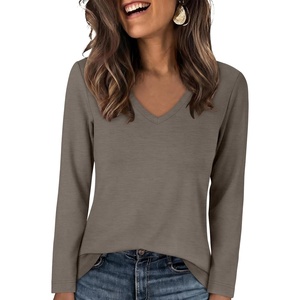 image:imageANRABESS Long Sleeve Shirts for Women Wrinkle Free V Neck Fall TopCoffee Grey
