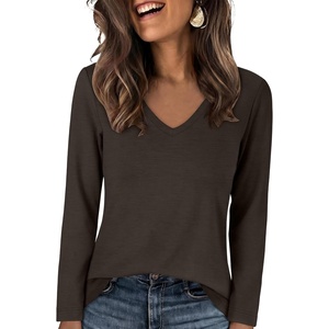 image:imageANRABESS Long Sleeve Shirts for Women Wrinkle Free V Neck Fall TopDark Brown