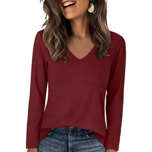 image:imageANRABESS Long Sleeve Shirts for Women Wrinkle Free V Neck Fall TopDark Red