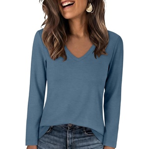 image:imageANRABESS Long Sleeve Shirts for Women Wrinkle Free V Neck Fall TopGrey Blue