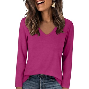 image:imageANRABESS Long Sleeve Shirts for Women Wrinkle Free V Neck Fall TopHot Pink
