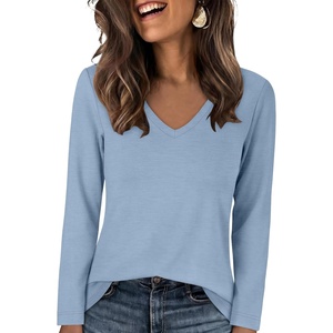 image:imageANRABESS Long Sleeve Shirts for Women Wrinkle Free V Neck Fall TopLight Blue
