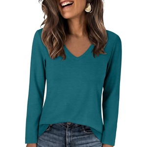 image:imageANRABESS Long Sleeve Shirts for Women Wrinkle Free V Neck Fall TopTeal Blue