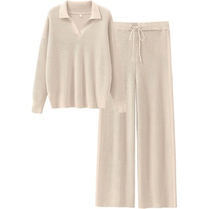 image:imageANRABESS Lounge Sets for Women 2 Piece Waffle Knit Sweater Set Fall OutfitsApricot