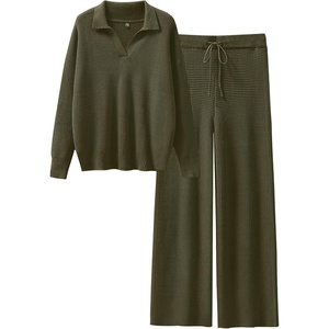 image:imageANRABESS Lounge Sets for Women 2 Piece Waffle Knit Sweater Set Fall OutfitsArmy Green