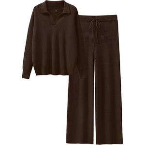 image:imageANRABESS Lounge Sets for Women 2 Piece Waffle Knit Sweater Set Fall OutfitsChocola