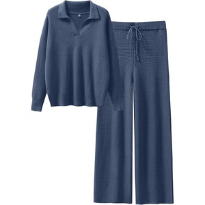 image:imageANRABESS Lounge Sets for Women 2 Piece Waffle Knit Sweater Set Fall OutfitsDeep Blue