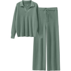 image:imageANRABESS Lounge Sets for Women 2 Piece Waffle Knit Sweater Set Fall OutfitsGreen
