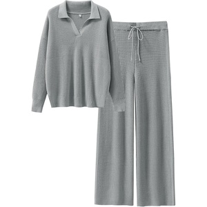 image:imageANRABESS Lounge Sets for Women 2 Piece Waffle Knit Sweater Set Fall OutfitsGrey