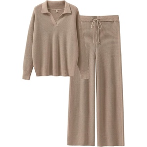 image:imageANRABESS Lounge Sets for Women 2 Piece Waffle Knit Sweater Set Fall OutfitsKhaki