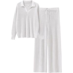 image:imageANRABESS Lounge Sets for Women 2 Piece Waffle Knit Sweater Set Fall OutfitsWhite