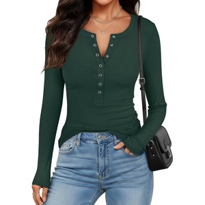 image:imageANRABESS Ribbed Henley Long Sleeve Shirts for WomenForest Green