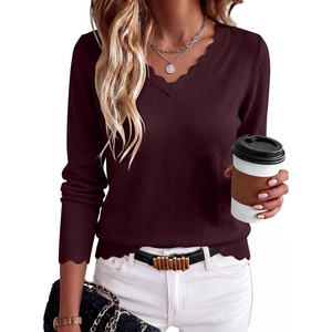 image:imageANRABESS Sweaters for Women Lightweight Loose Fit V Neck Fall OutfitsDrak Red