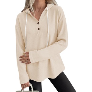 image:imageANRABESS Waffle Knit Hoodies for Women Lightweight SweatshirtBeige